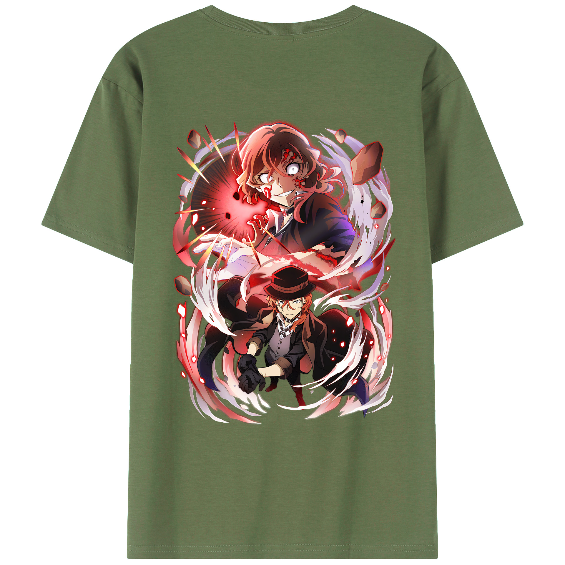 （画像用） 文豪ストレイドッグス Bungo Stray Dogs 綿100％ メンズ半袖Tシャツ（バックプリント） 通気性